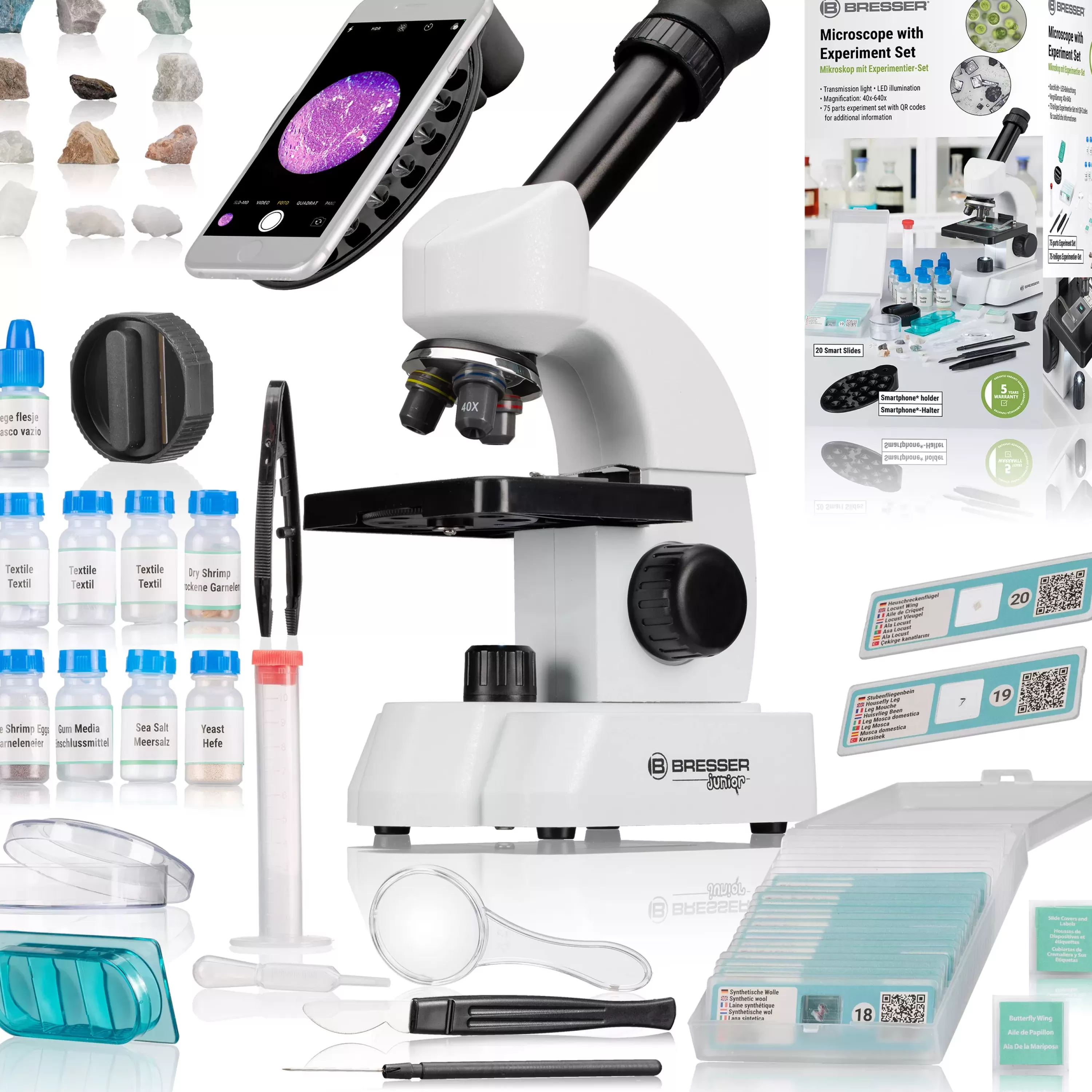 Shop Bresser JUNIOR 40-640x Mikroskop mit smartem Experimentier-Set mit QR-Code für Zusatzinfos