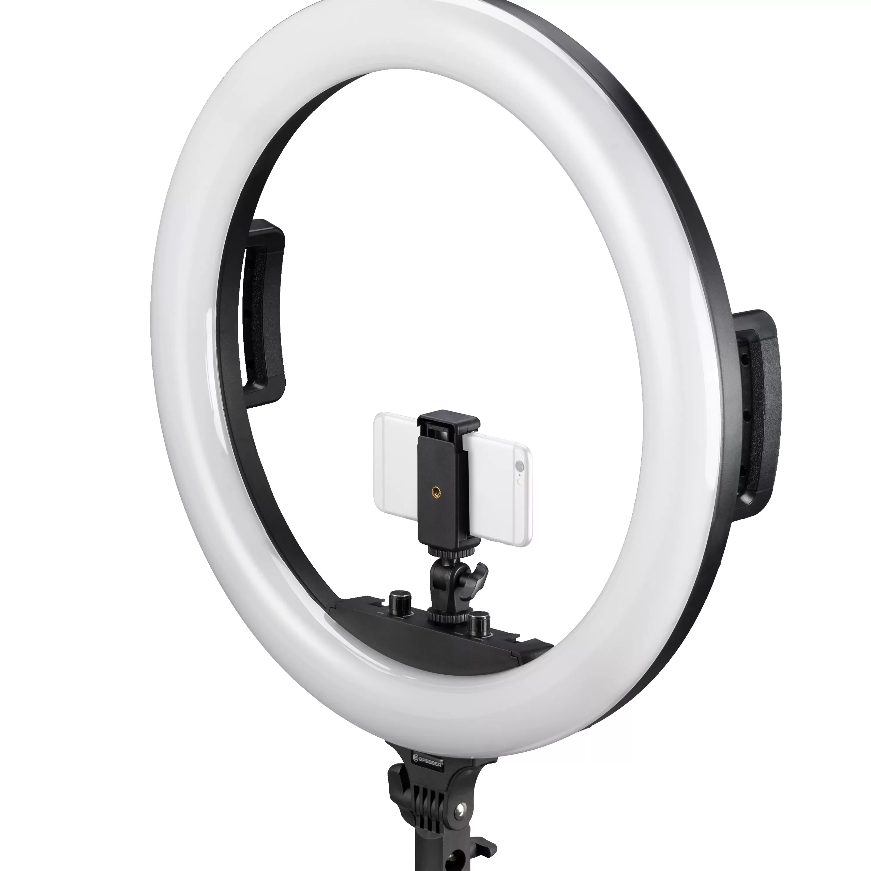 New Bresser STR-48B Bi-Color LED Ringleuchte 48W dimmbar mit Kamera- und Smartphonehalter