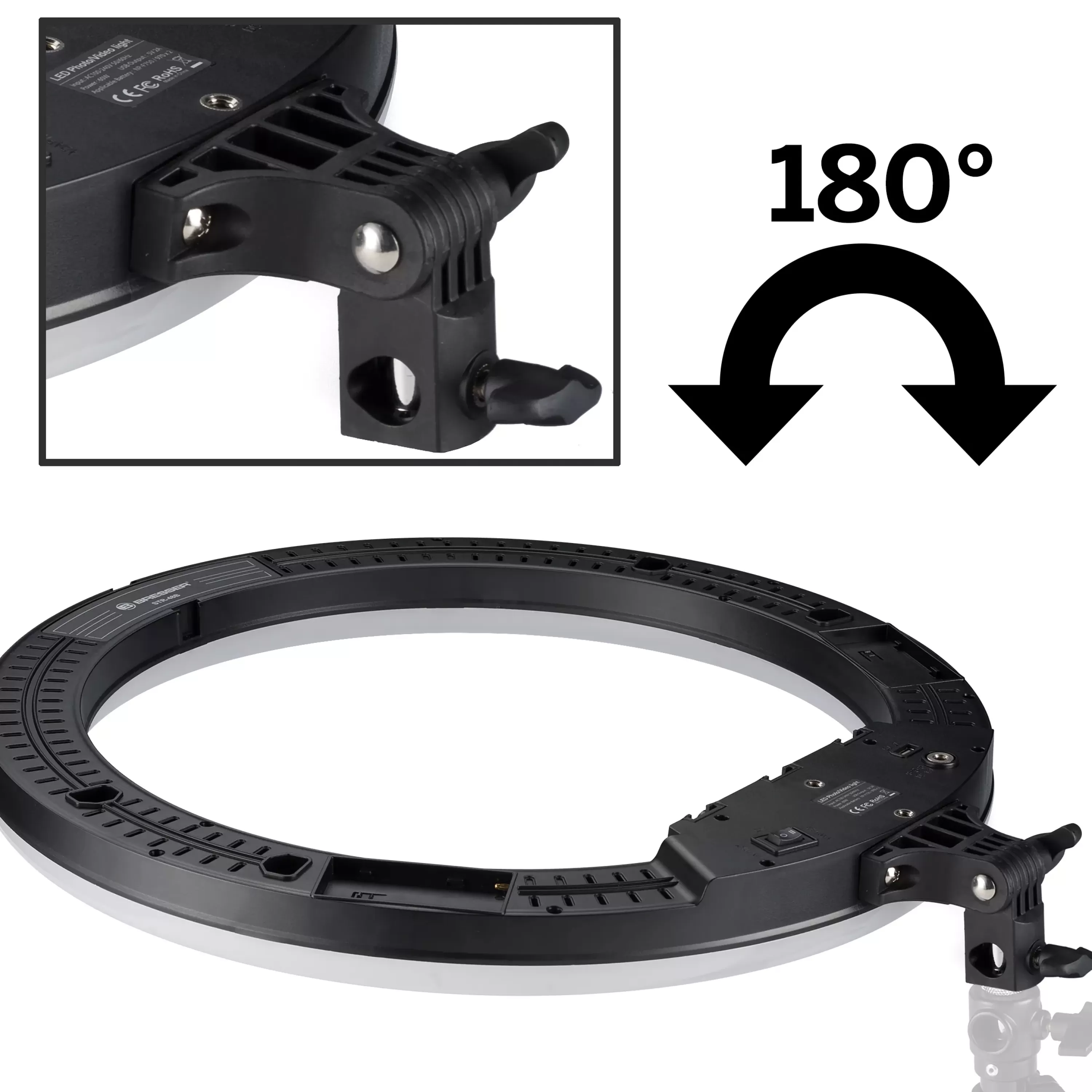 New Bresser STR-48B Bi-Color LED Ringleuchte 48W dimmbar mit Kamera- und Smartphonehalter