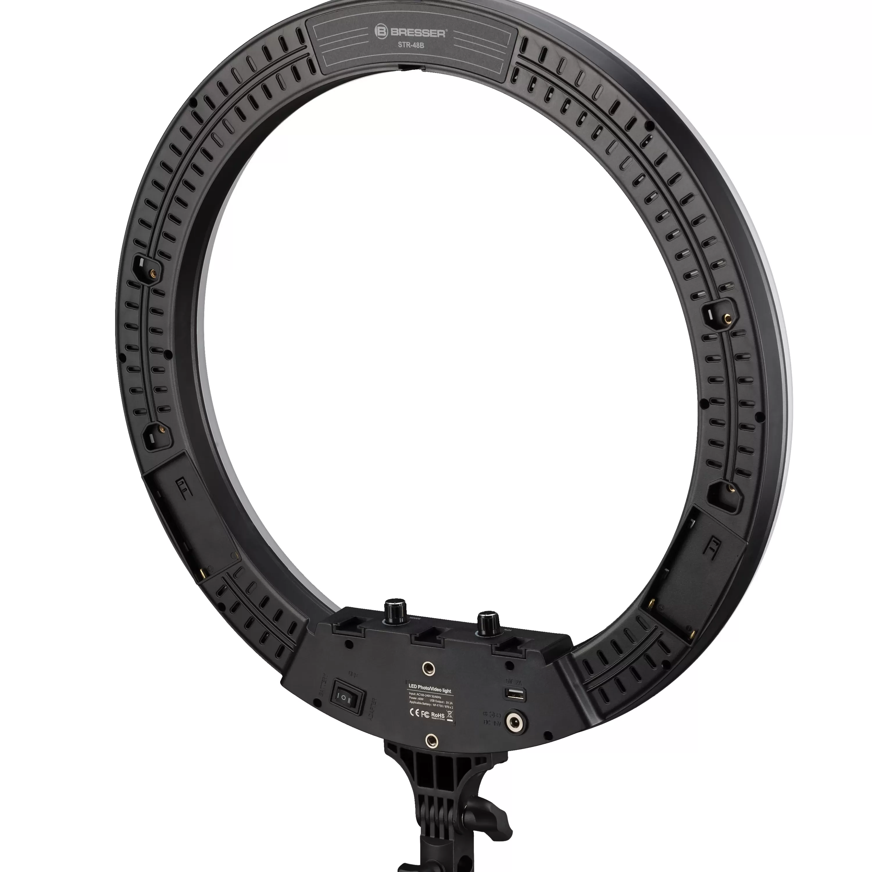 New Bresser STR-48B Bi-Color LED Ringleuchte 48W dimmbar mit Kamera- und Smartphonehalter