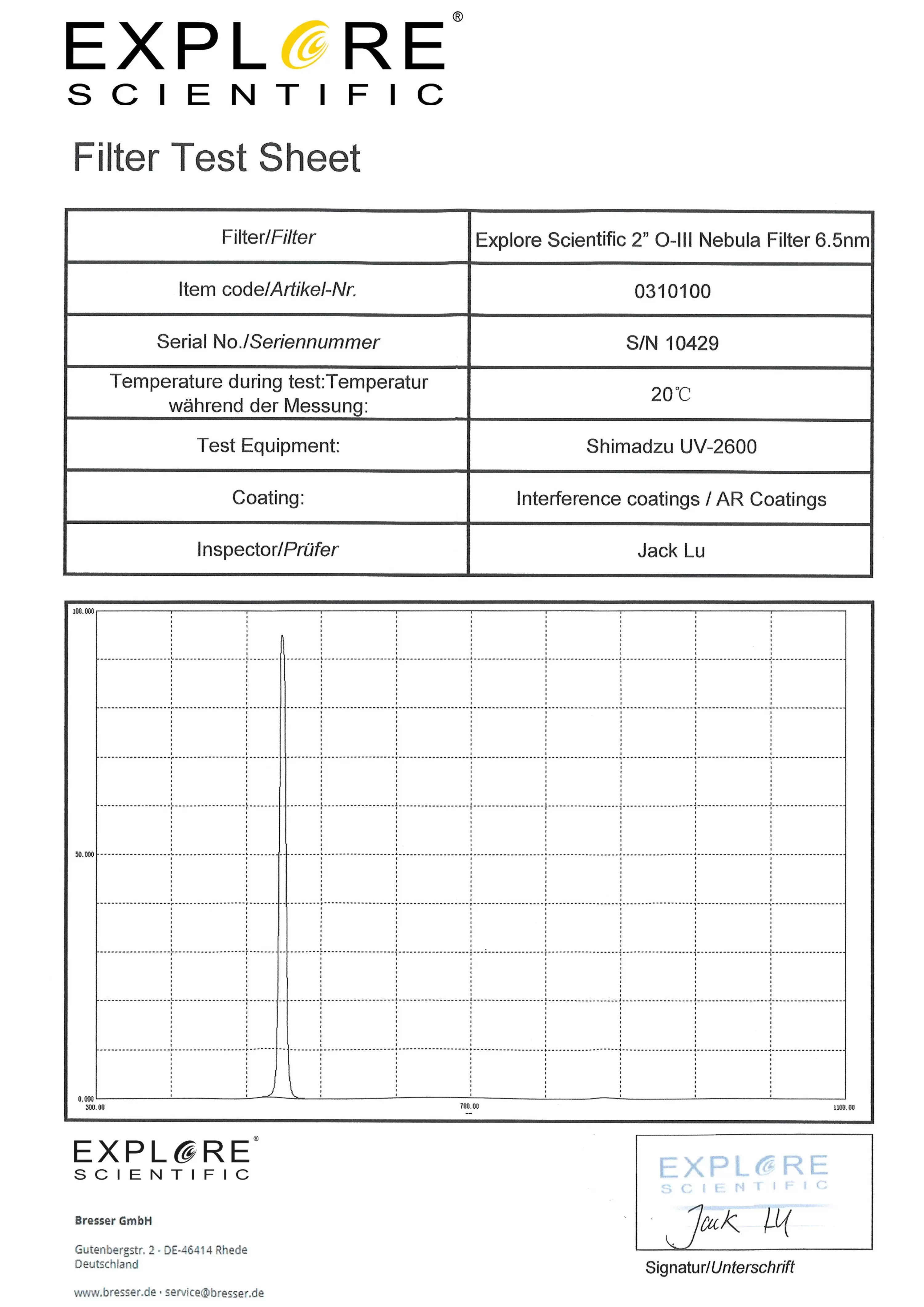 Discount Bresser EXPLORE SCIENTIFIC 2" O-III Nebelfilter 6.5nm