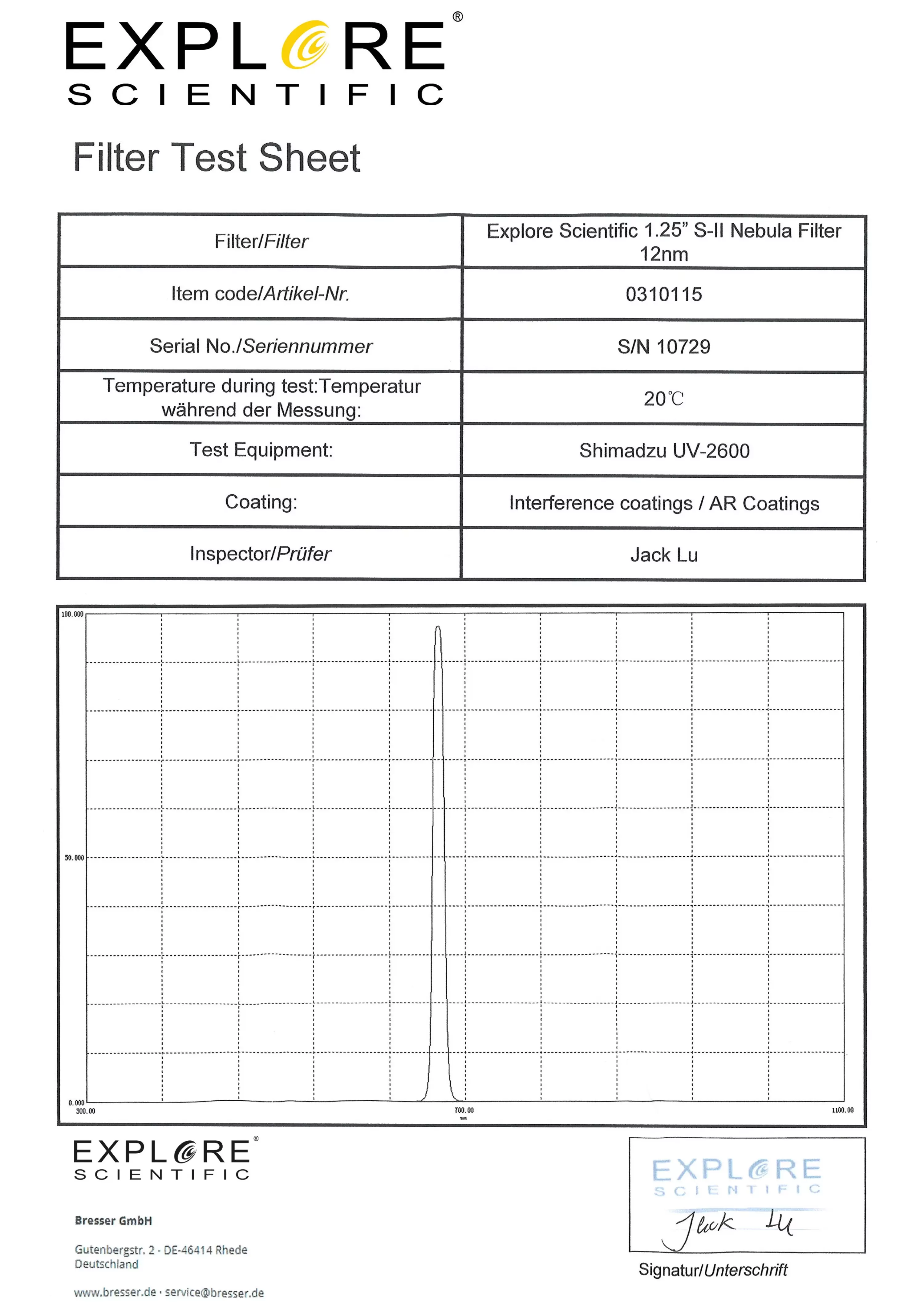 Clearance Bresser EXPLORE SCIENTIFIC 1,25" S-II Nebelfilter 12nm