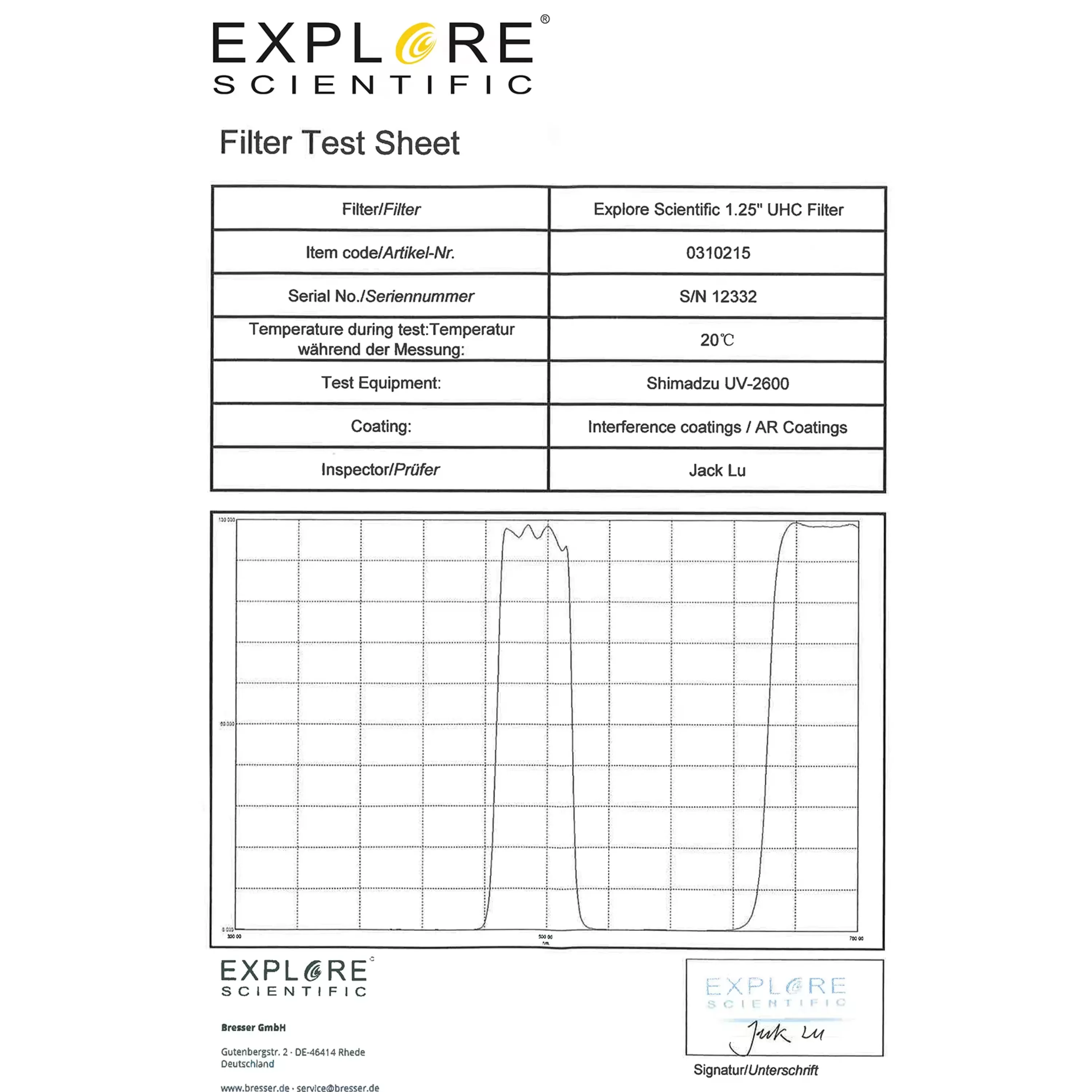 Store Bresser EXPLORE SCIENTIFIC 1,25" UHC Nebelfilter