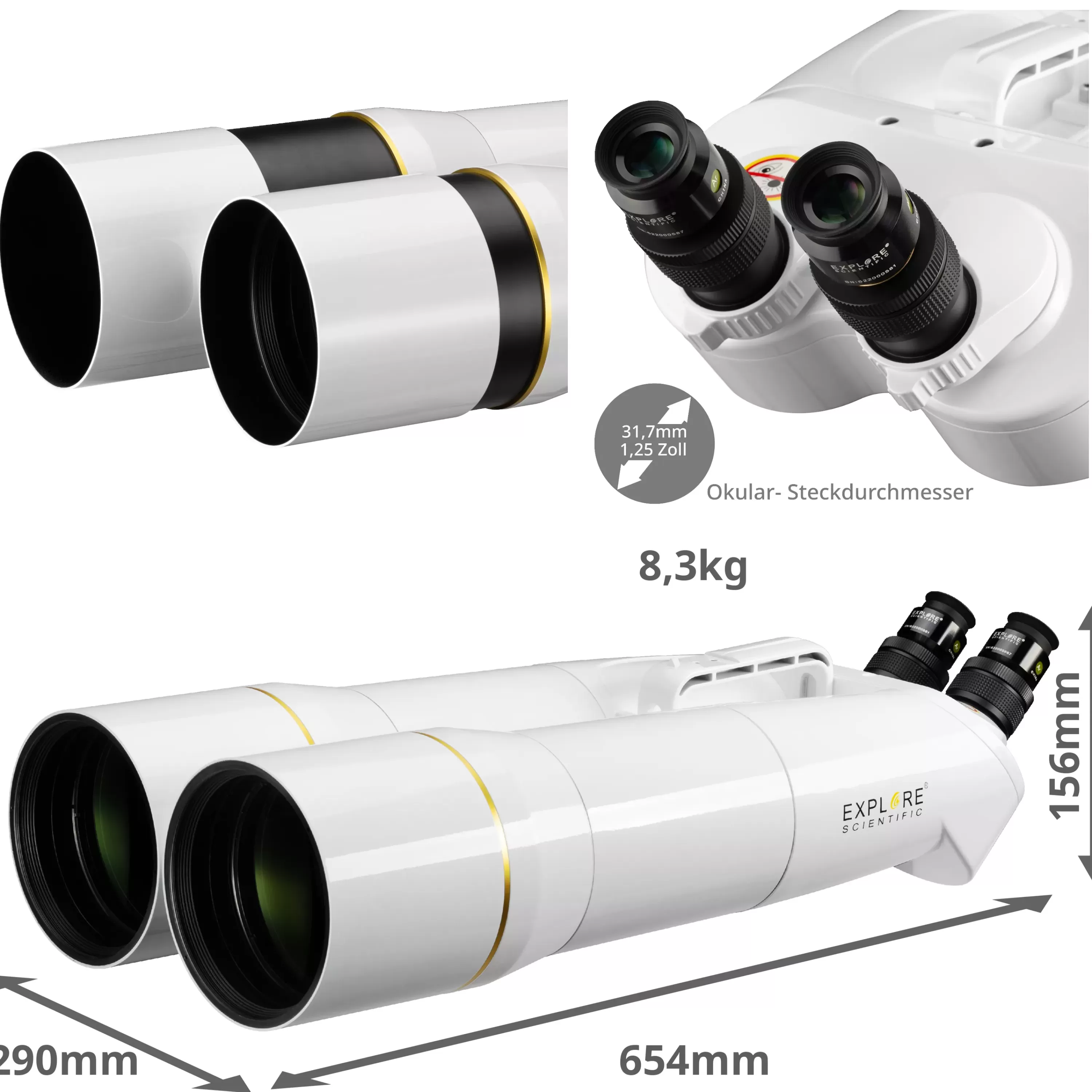 Outlet Bresser EXPLORE SCIENTIFIC BT-120 SF Großfernglas mit 62 Grad LER Okularen 20mm